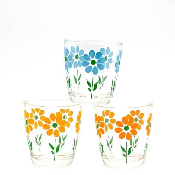 Hazel Atlas Dining Vintage Hazel Atlas 2 Pint Breakstone Sour Cream Glasses Blue Orange